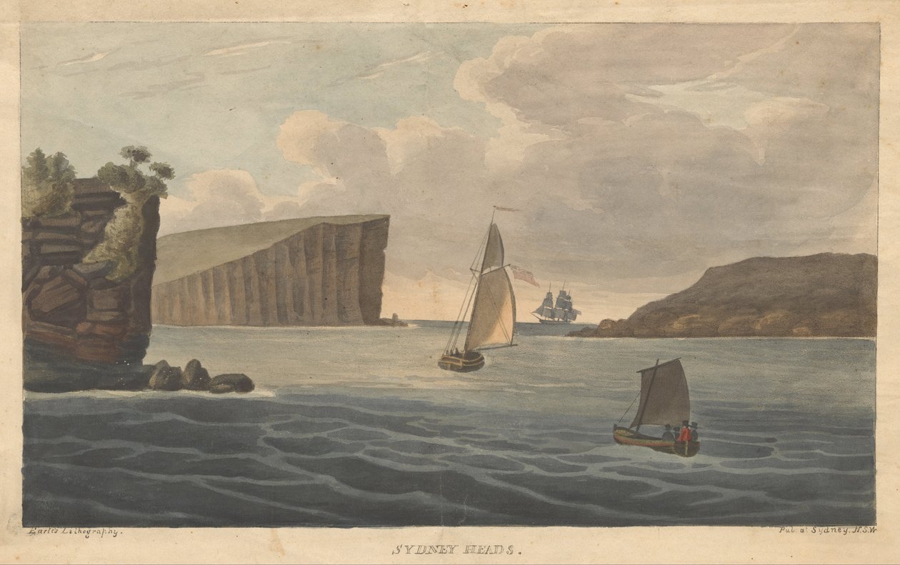 Sydney Heads Earle, Augustus. Utsikt i Australien. Sydney- Earle litografi, 1826. av Augustus Earle