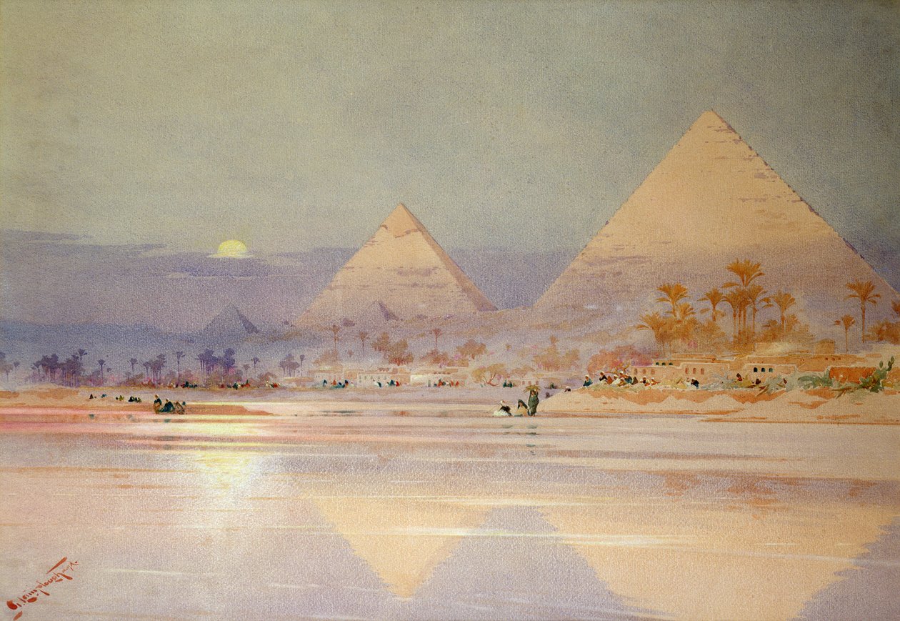 Pyramiderna i skymningen (wc på papper) av Augustus Osborne Lamplough