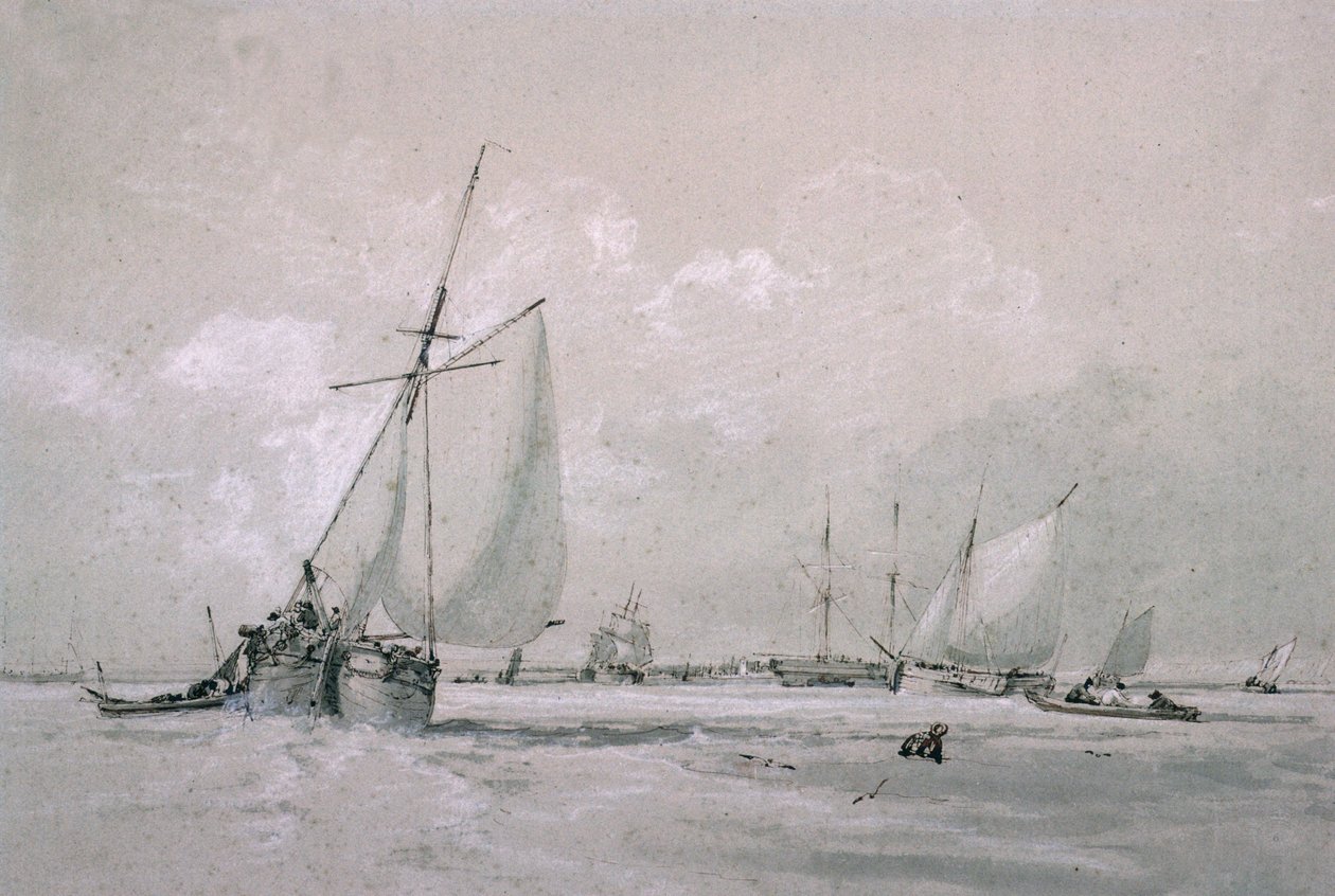 Fiske Smack Lying to (ritning) av Augustus Wall Callcott