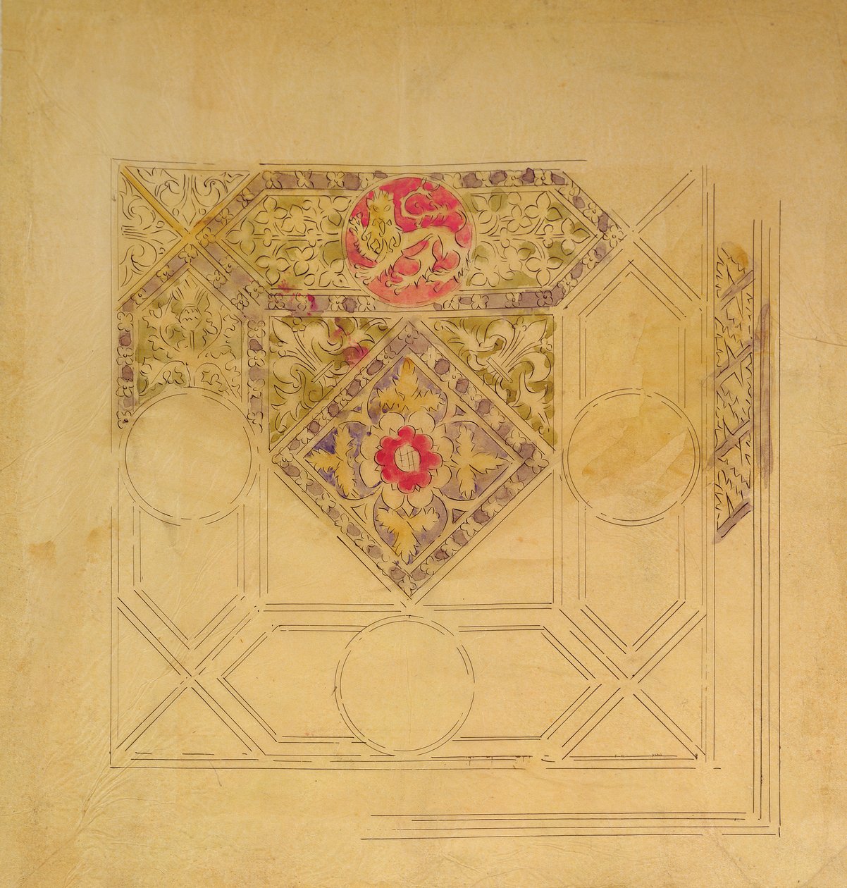 Takdesign för Palace of Westminster (penna och bläck och wc på papper) av Augustus Welby Northmore Pugin