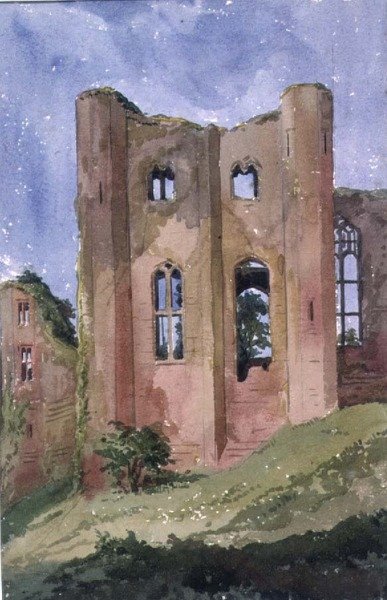Kenilworth Castle, Warwick, mtazamo kutoka mnara karibu na Jumba Kuu, karne ya 19 swed. av Augustus Welby Northmore Pugin