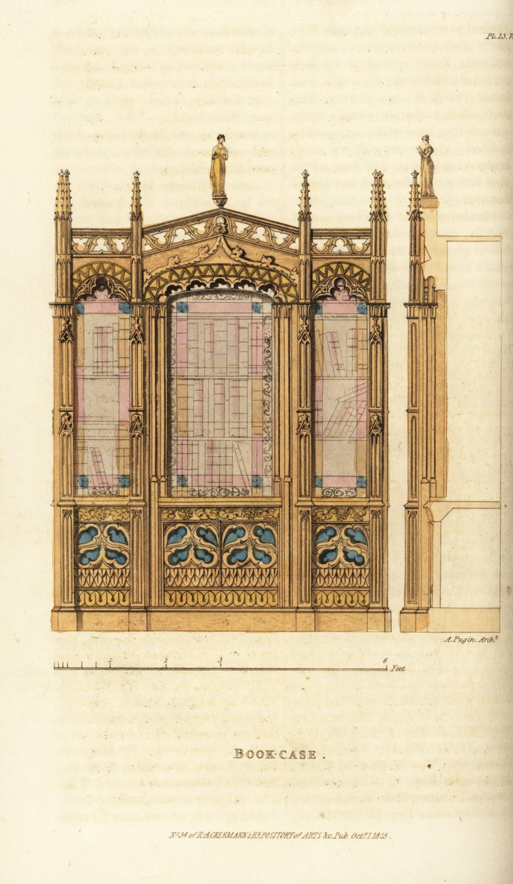 En gotisk boklåda av Augustus Charles (after) Pugin