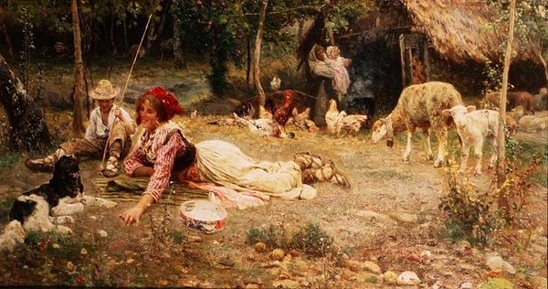 Italiensk gårdsscen av Aurelio Tiratelli
