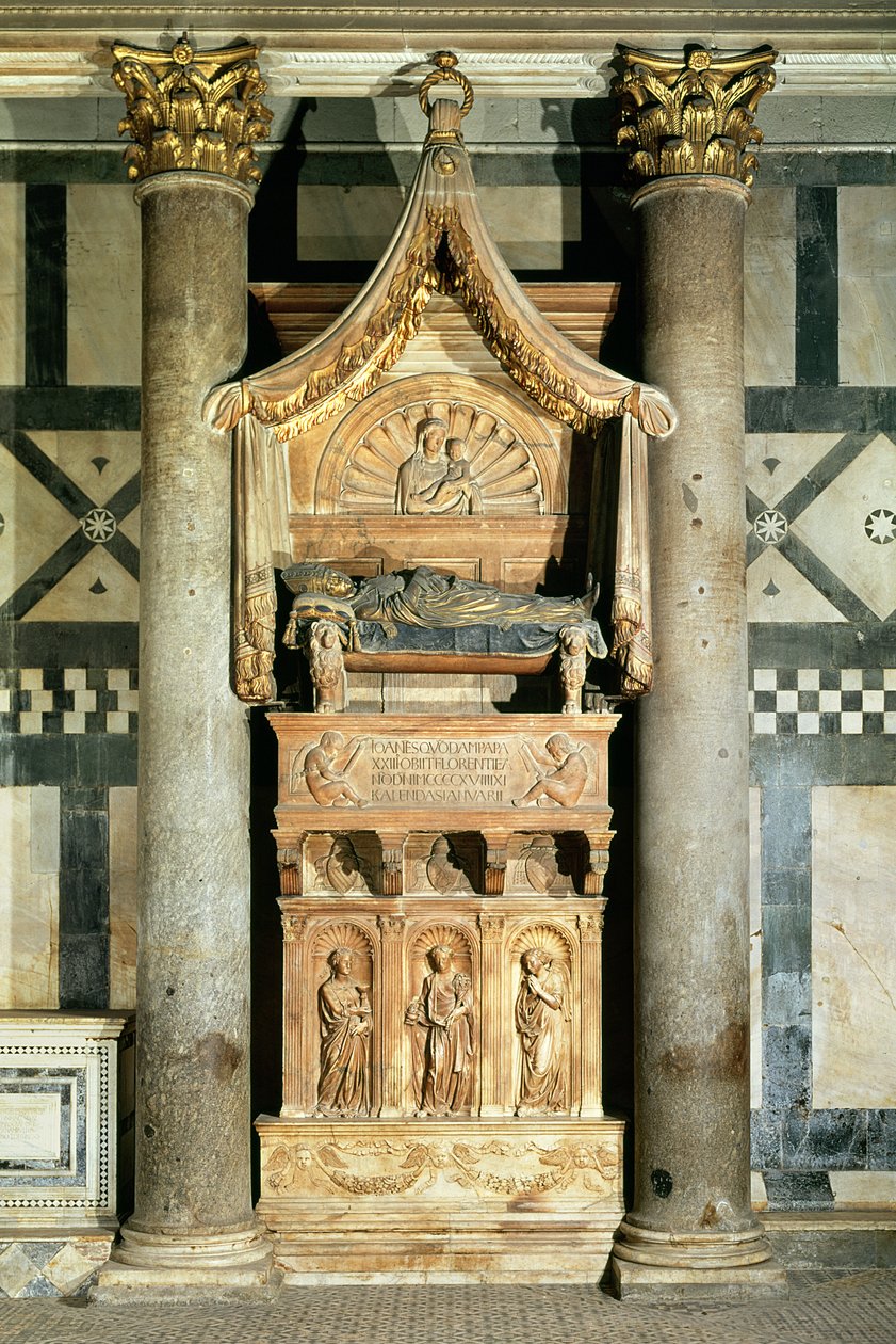 Utsikt över påven Johannes XXIII:s grav (ca 1370-1419) av Donatello