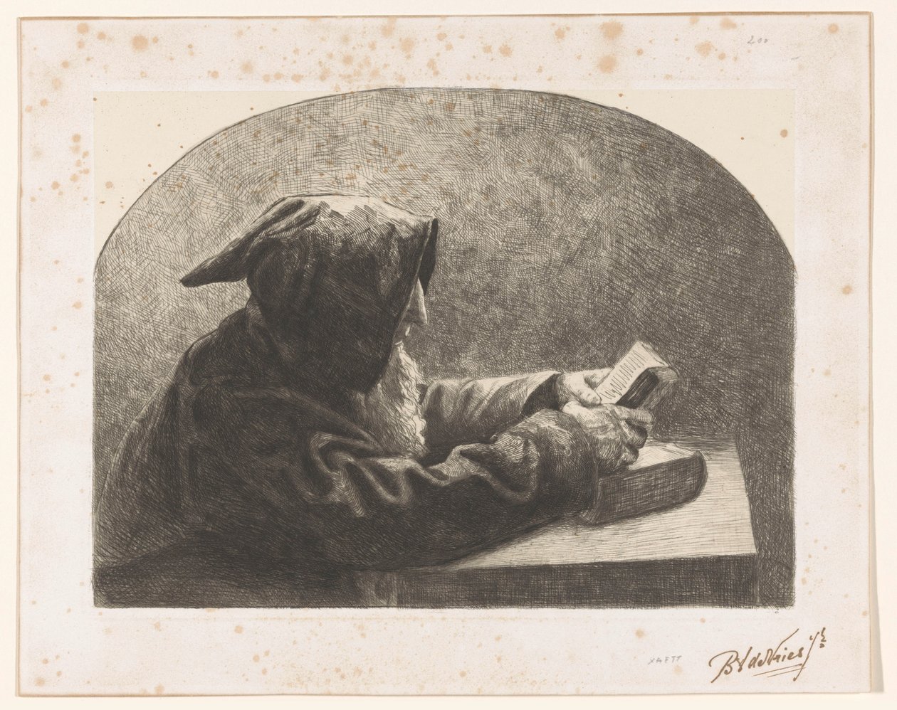 läsande munk av B.J. de Vries jr. (signed by artist)