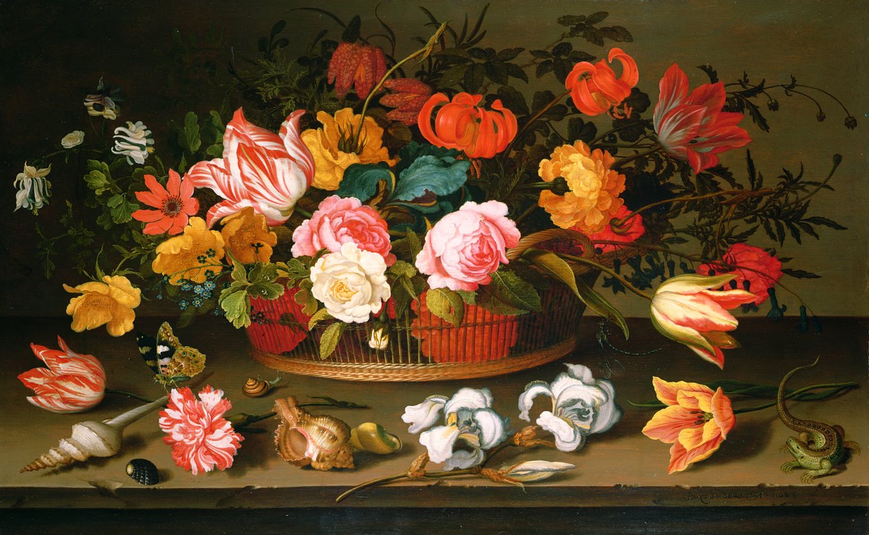 Korg med blommor, 1625 av Balthasar van der Ast