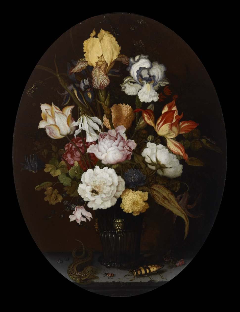 Stilleben av blommor i en glasvas av Balthasar van der Ast