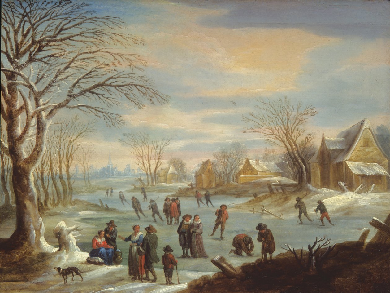 Vinterlandskap med skridskoåkare av Balthasar Beschey