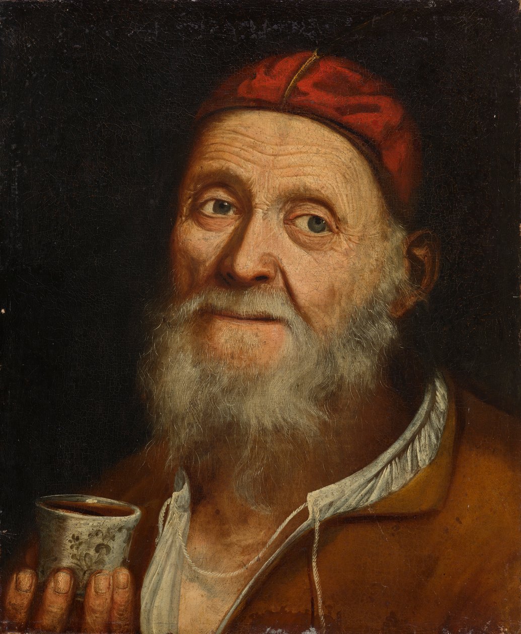Gammal man med en kaffemugg av Balthasar Denner
