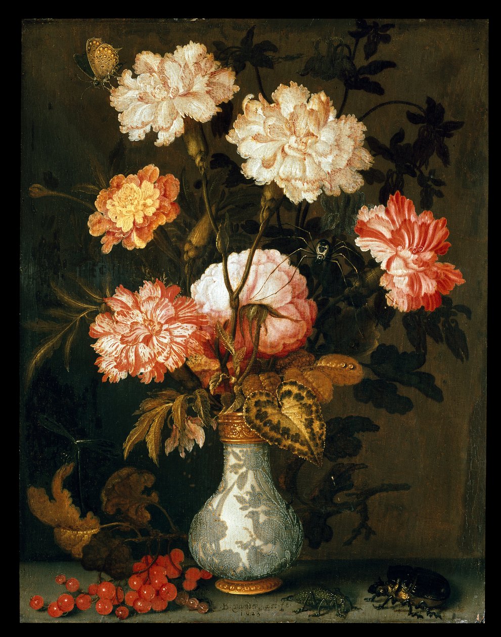 En vas med blommor, 1620-1629 av Balthasar van der Ast