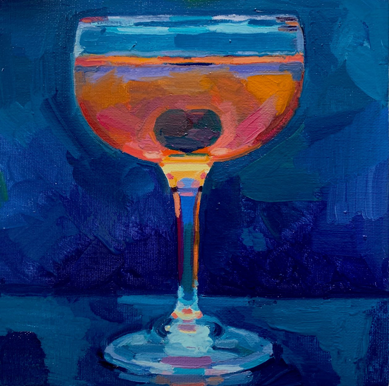cocktail 6, 2019 (olja ombord) av Barbara Hoogeweegen