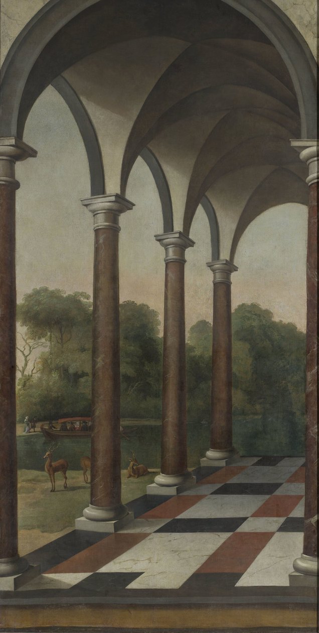 Kolonnad som ger sig in i en park av Barent Fabritius (attributed to)