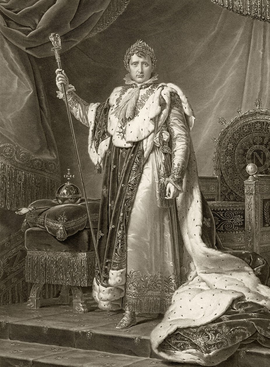 Napoleon I, Frankrikes kejsare, i sina kröningsdräkter, graverade av Auguste Desnoyers (1779-1857) av Baron François Pascal Simon Gérard