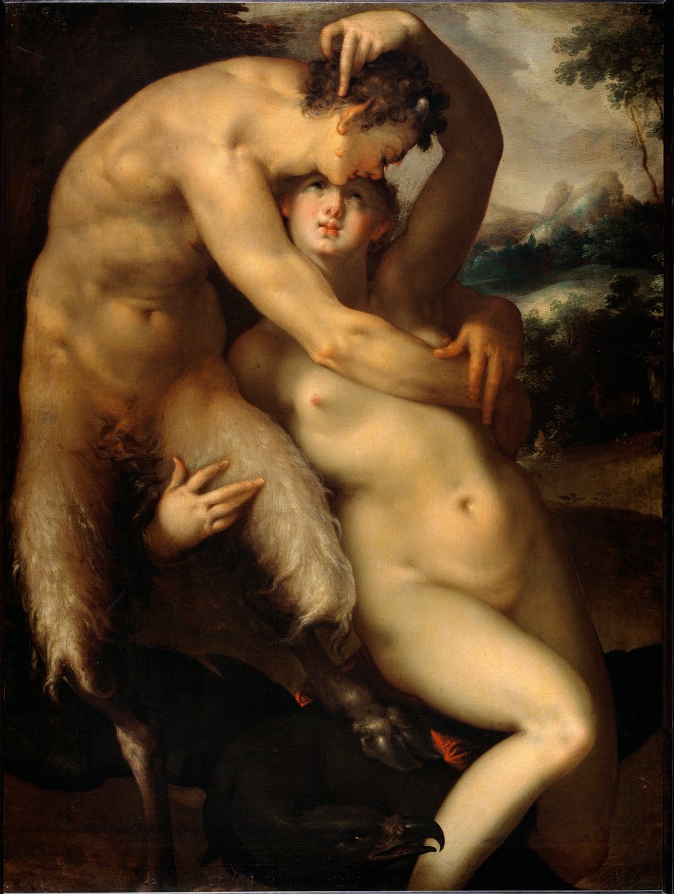 Jupiter och Antiope (målning, ca 1596) av Bartholomaeus Spranger