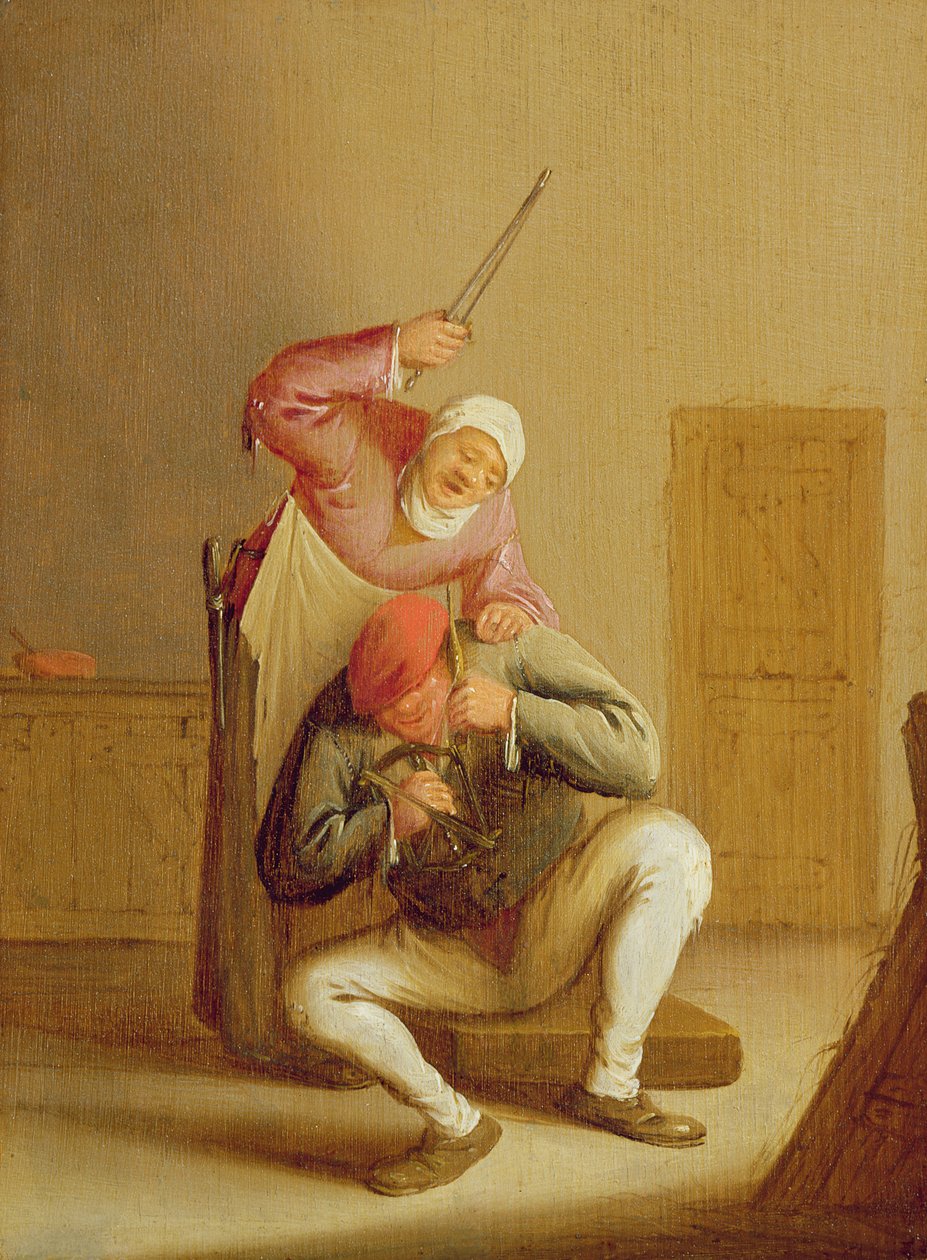 En fru som slår sin man av Bartholomeus Molenaer