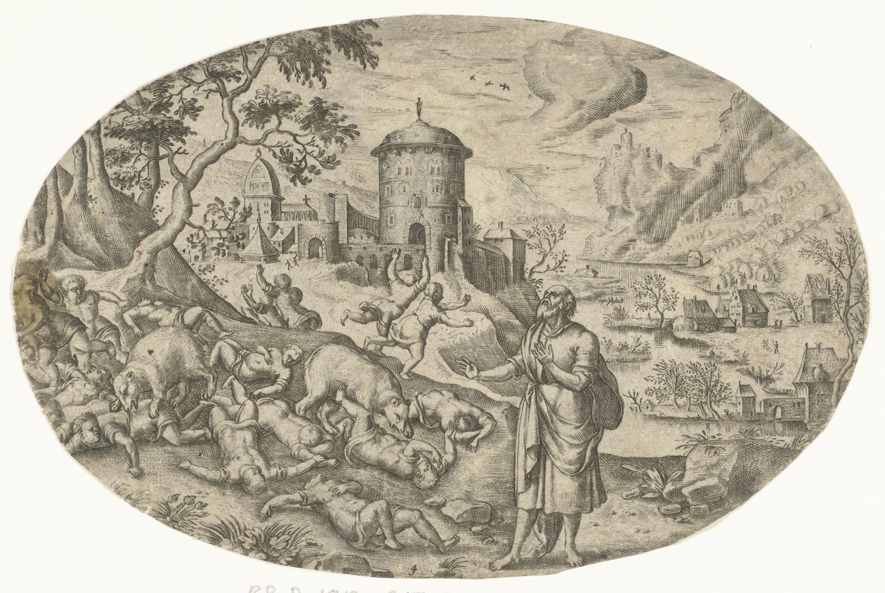 Elisha förbannar barnen av Bartholomeus Willemsz. Dolendo