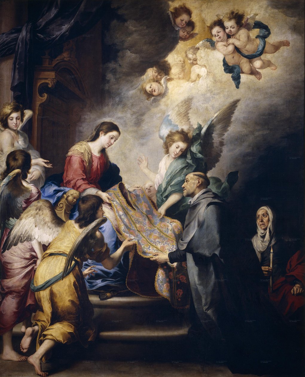 La descensión de la Virgen para premiar los escritos de San Ildefonso av Bartolomé Esteban Murillo