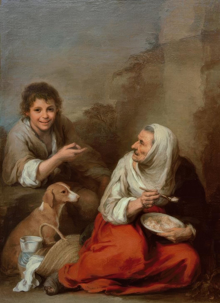 Gammal kvinna, hånad av en pojke av Bartolomé Esteban Murillo