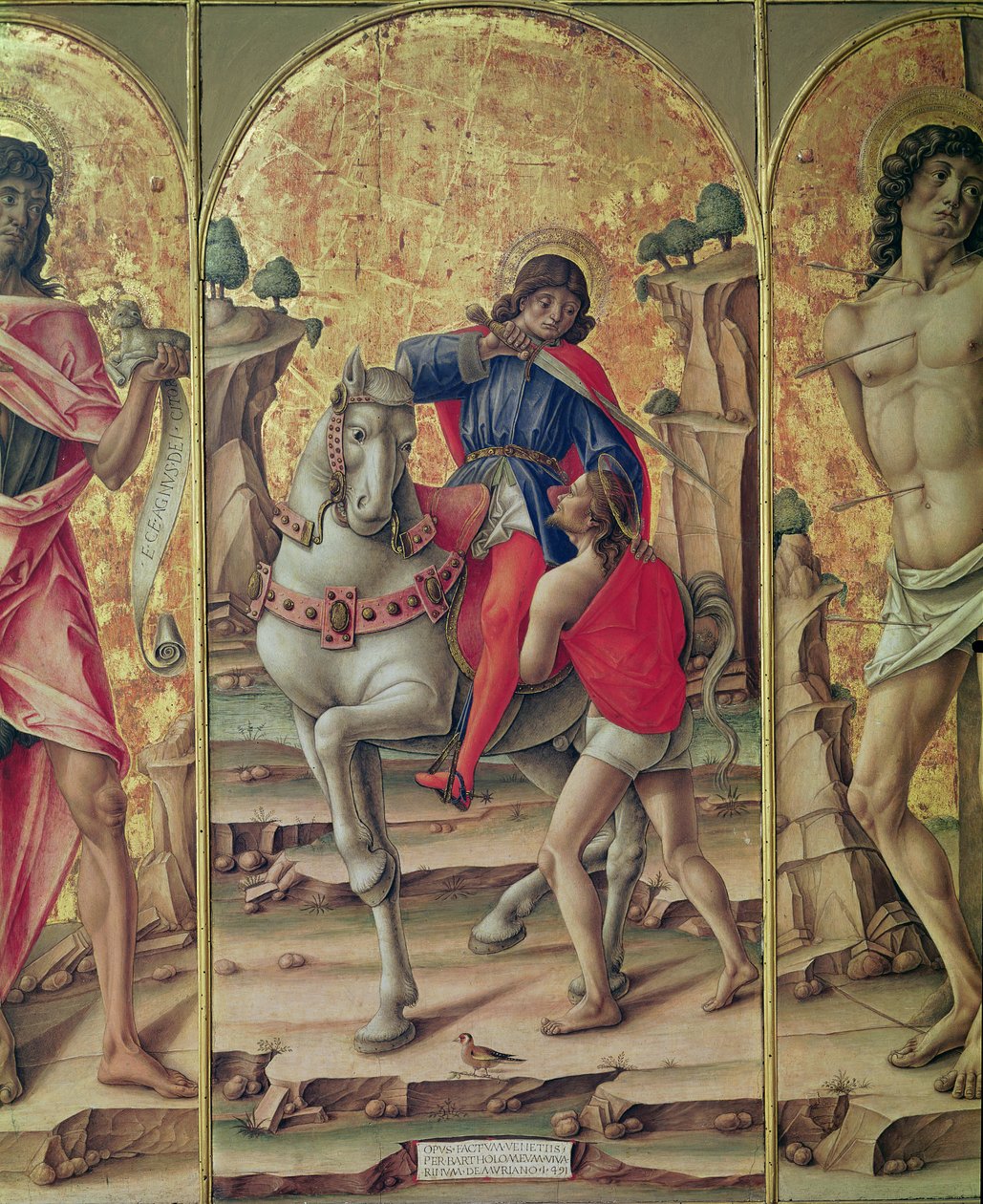 The Charity of St. Martin, central panel från Triptych of St. Martin av Bartolomeo Vivarini