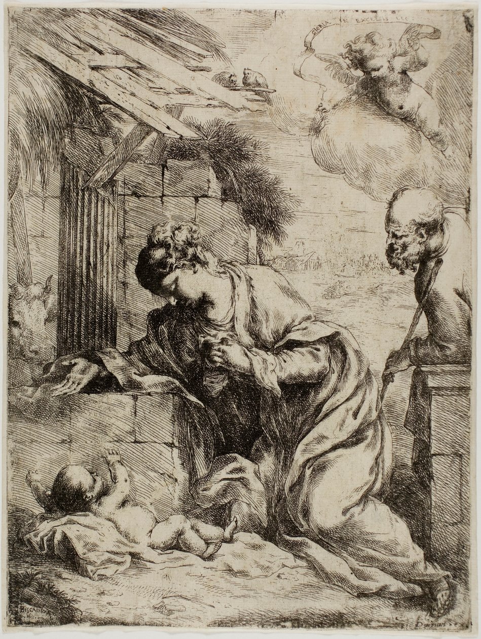 Jungfrun som avgudar Jesusbarnet av Bartolomeo Biscaino