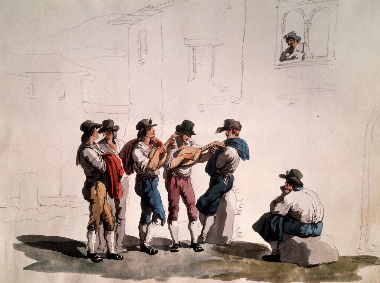 Serenata, av Bartolomeo Pinelli (1781-1835), Italien av Bartolomeo Pinelli