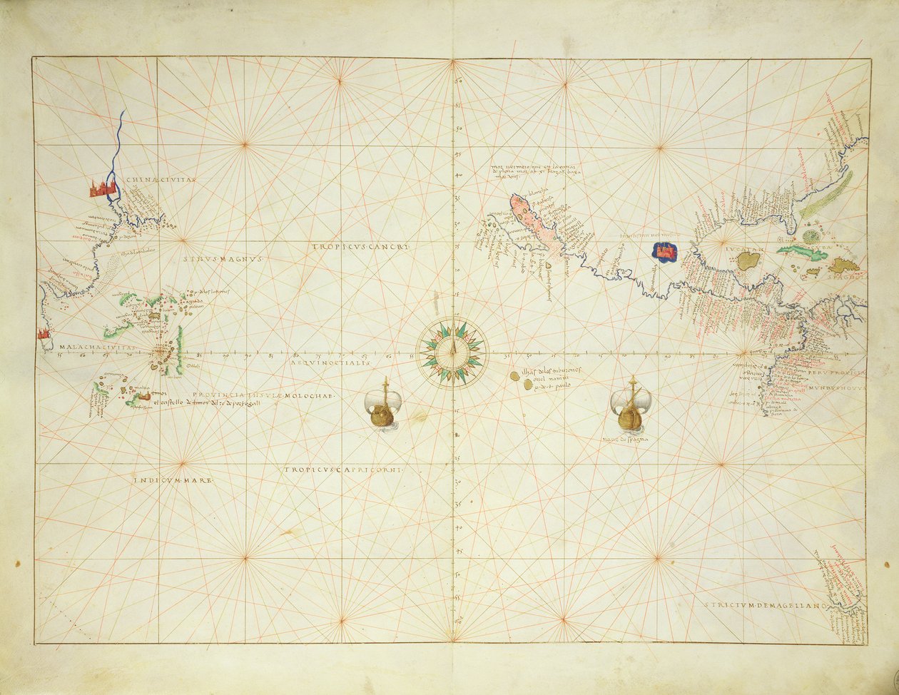 O le Vasa Pasefika, mai le Atlas of the World i 33 Faafanua, Venise, 1 Setema 1553 (vaitusi i luga o vellum) (vaai foi 330962)swed av Battista Agnese