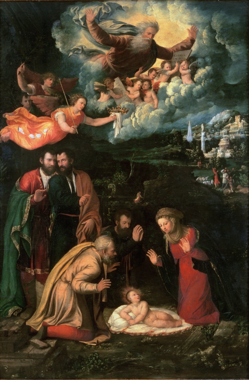 Födelse med Gud Fadern av Battista Dossi