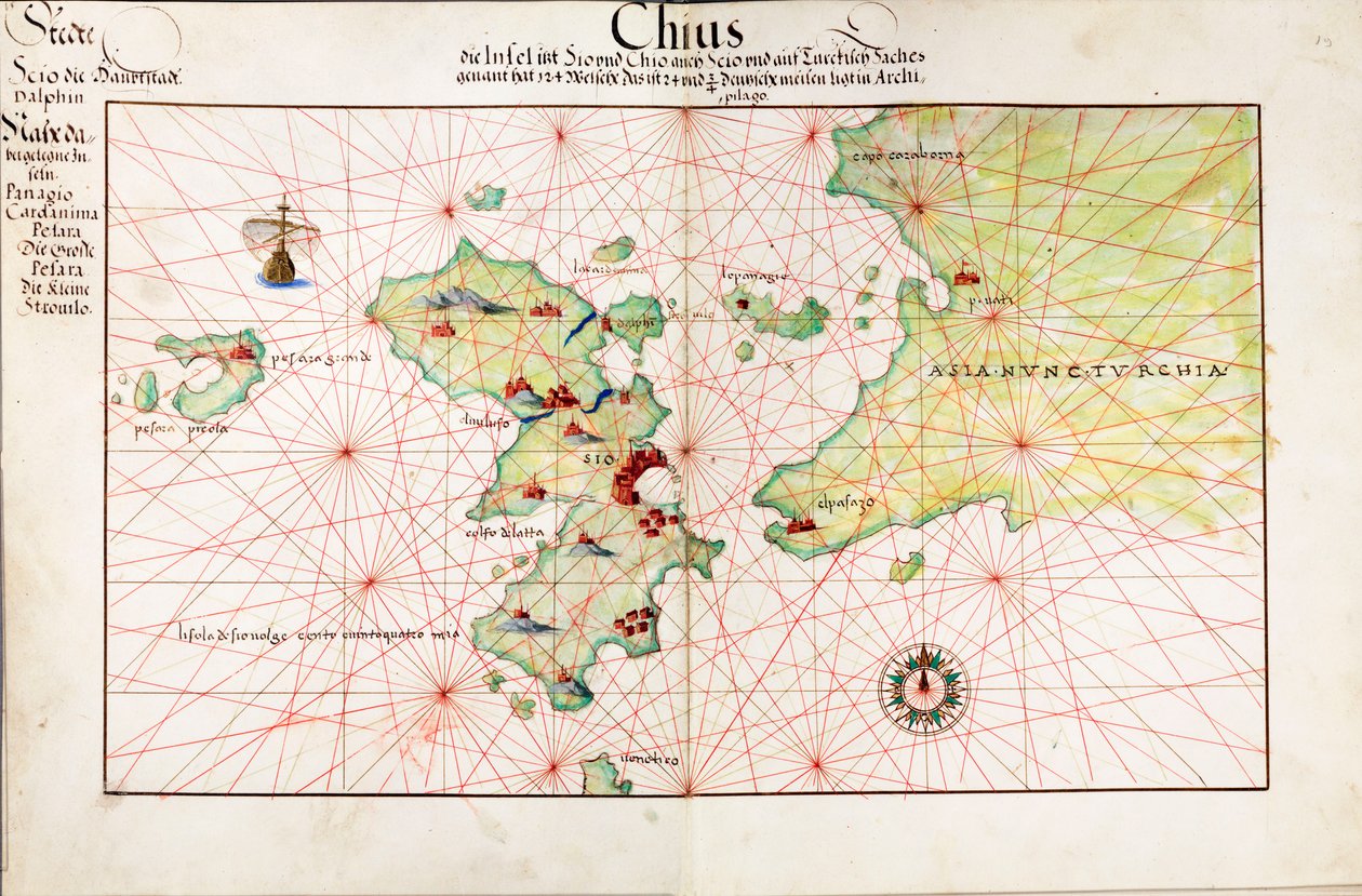 Chart of Chius (Chios, Grekland) av Battista Agnese