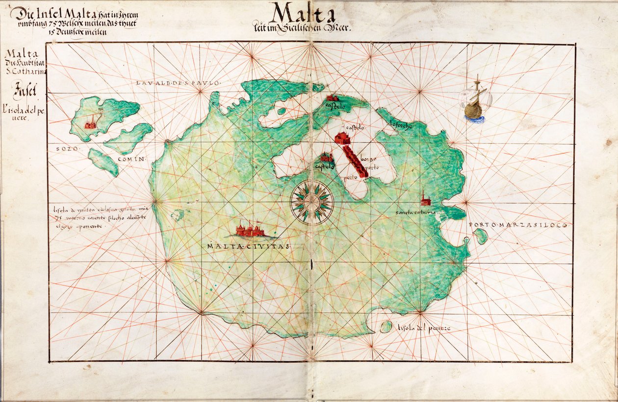 Karta över Malta av Battista Agnese