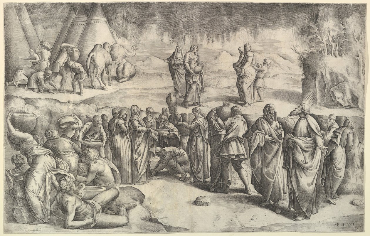 Israeliterna samlar Manna, ca. 1547. av Battista Franco Veneziano