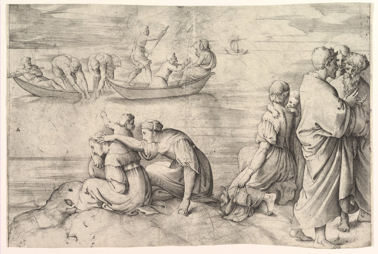 Det mirakulösa draget av fisk. av Battista Franco Veneziano