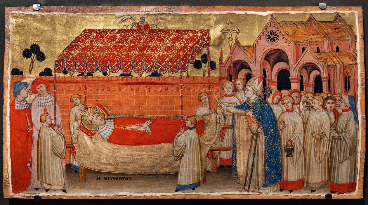 St. Sylvesters död (tempera på panel) av Battista da Vicenza