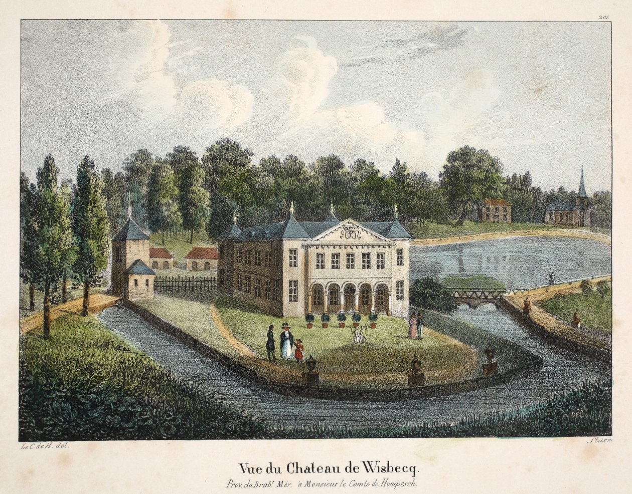 Utsikt över Château de Wisbecq, ca 1895 (fotokrom) av Belgian School