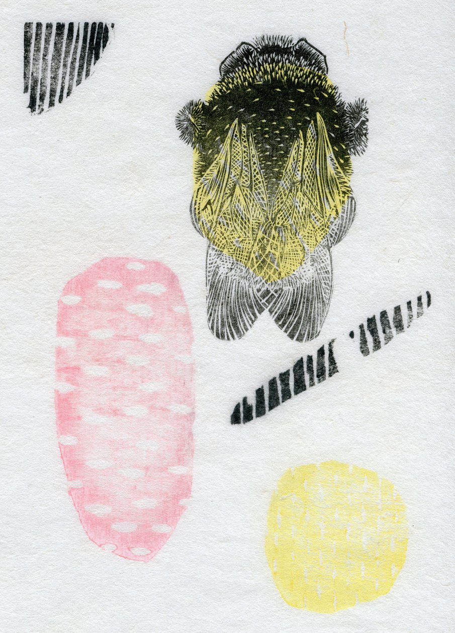 Atomic Bumblebee, 2013 (akvarell och olja på washi) av Bella Larsson