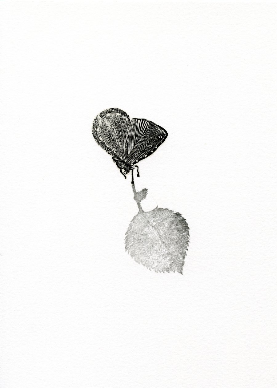 Spänning, 2014 (trägravyr på papper) av Bella Larsson