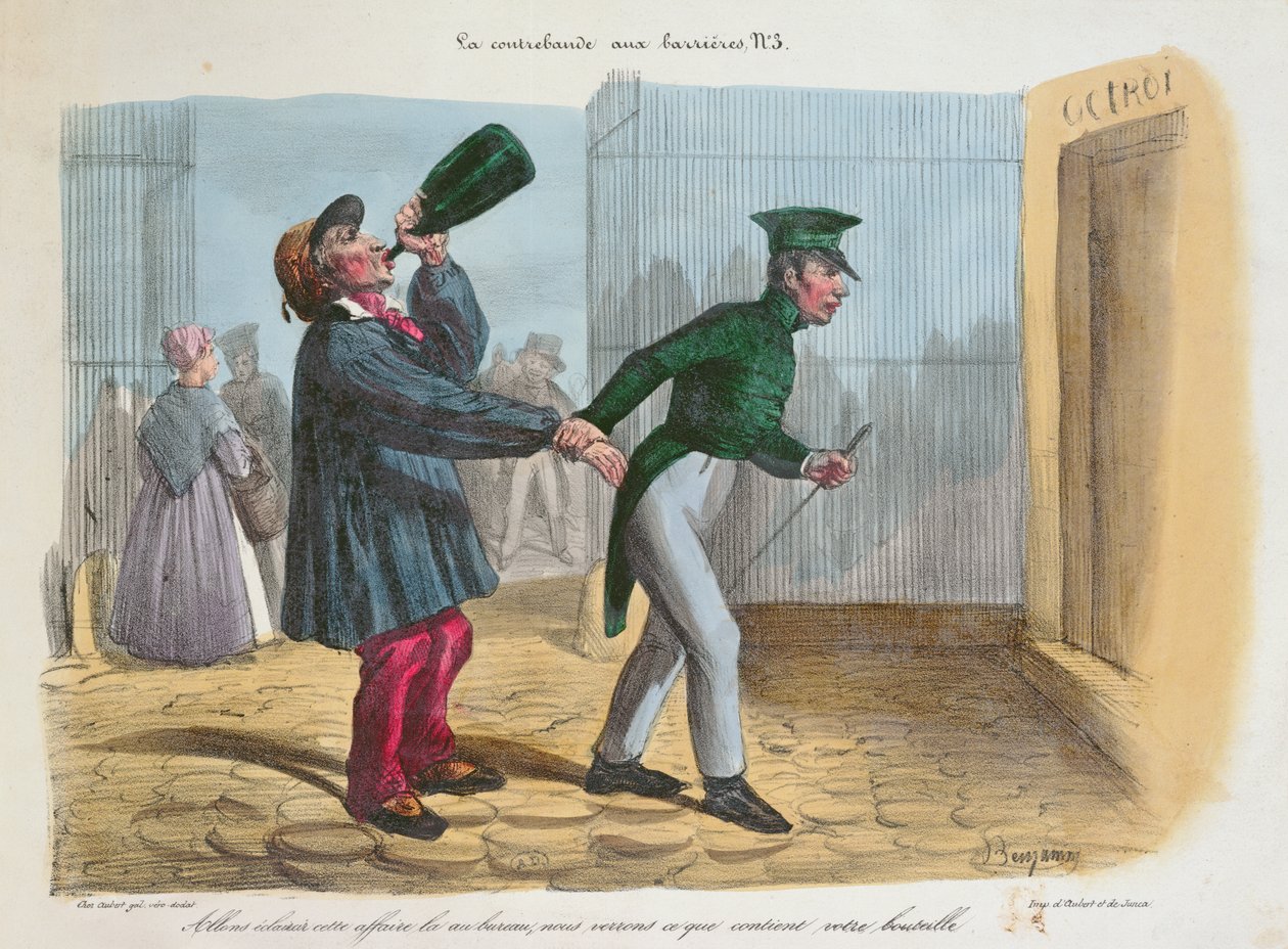 Upptäckt av Contreband vid tullbarriären vid infarten till Paris, ca 1840 av Benjamin Roubaud