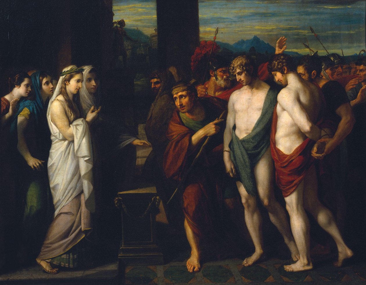 Pylades och Orestes togs som offer före Iphigenia av Benjamin West