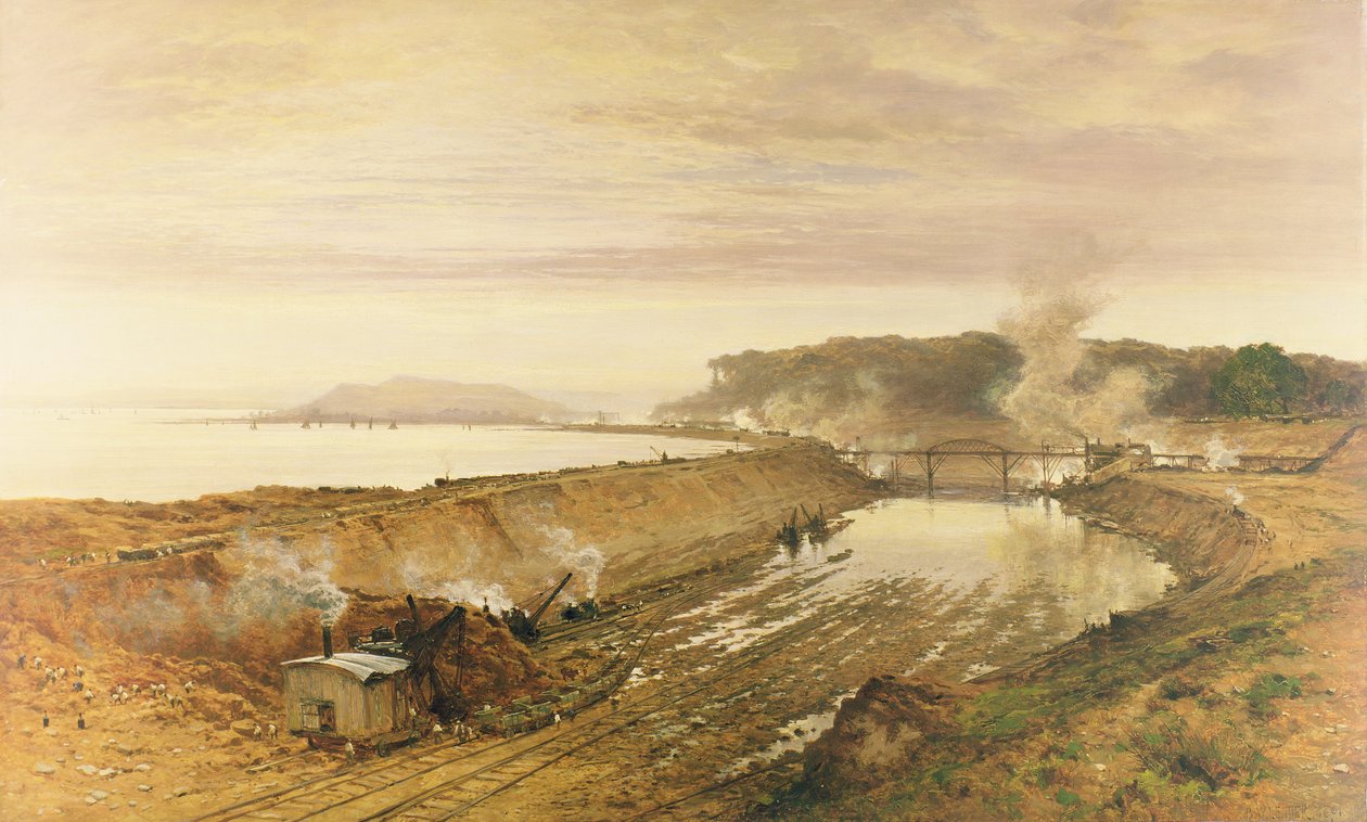 The Making of Eastham Lock på Manchester Ship Canal av Benjamin Williams Leader