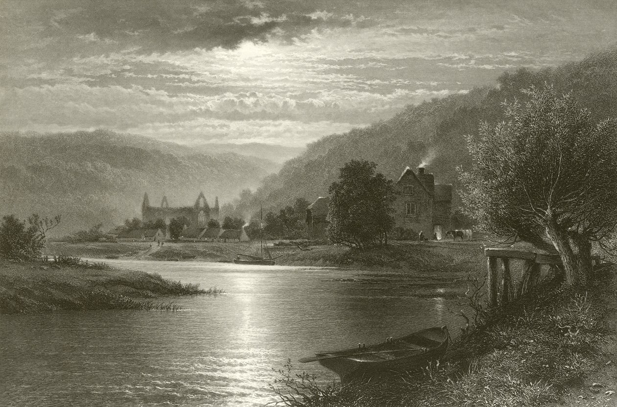 Tintern Abbey - Månsken på Wye av Benjamin Williams Leader