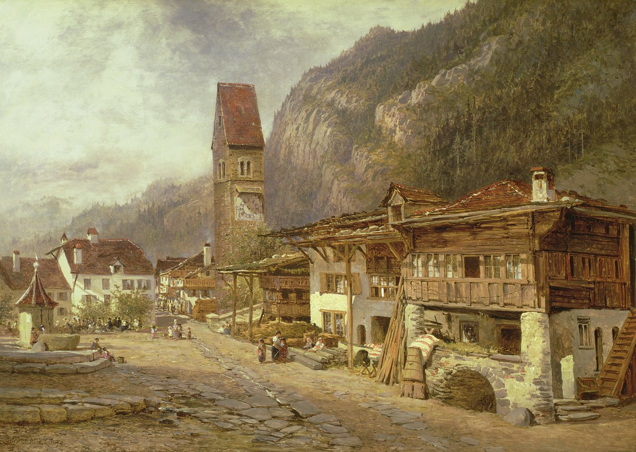 Unterseen, Interlaken: Höst i Schweiz, 1878 av Benjamin Williams Leader