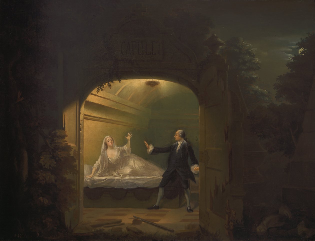 David Garrick and George Anne Bellamy in Romeo and Juliet, Act V, Scene iii av Benjamin Wilson