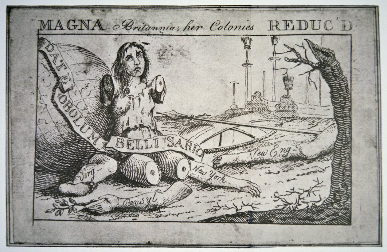 Storbritannien: hennes kolonier reducerades (litho) av Benjamin Franklin