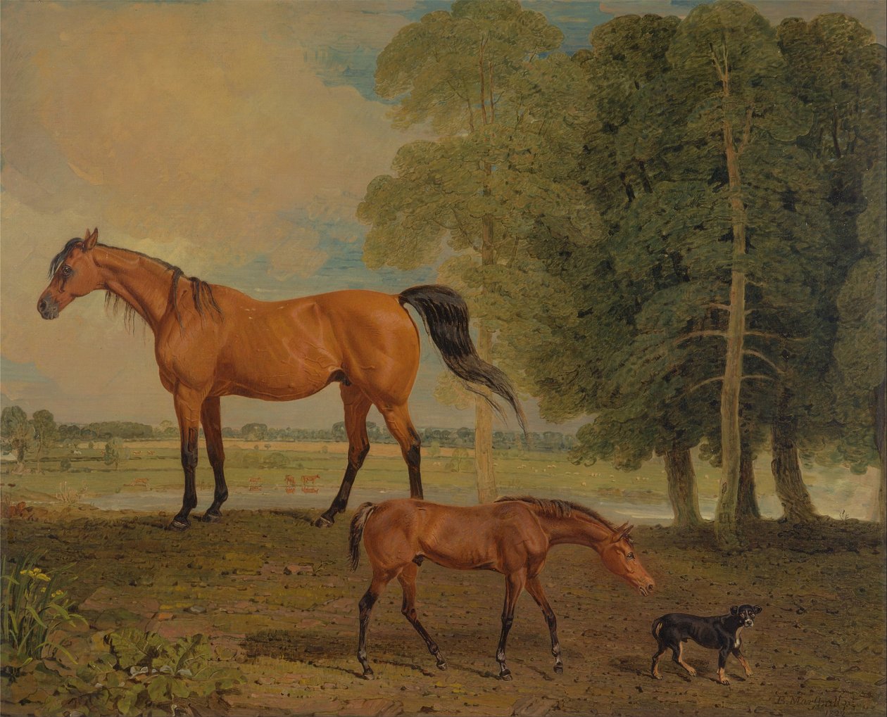 Broodmare med föl och en terrier av Benjamin Marshall
