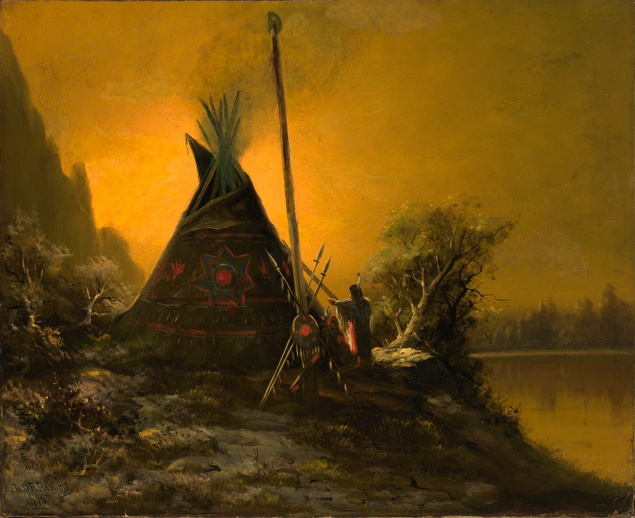 Nattscen av indiska Tipi, 1895. av Benjamin Raborg