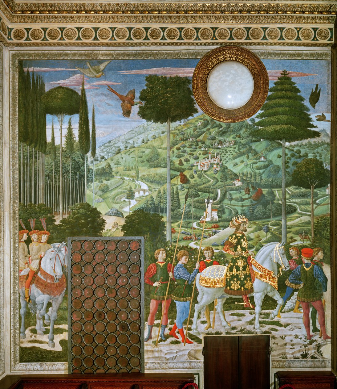 The Journey of the Magi till Betlehem, kapellets bakvägg, ca 1460 av Benozzo di Lese di Sandro Gozzoli