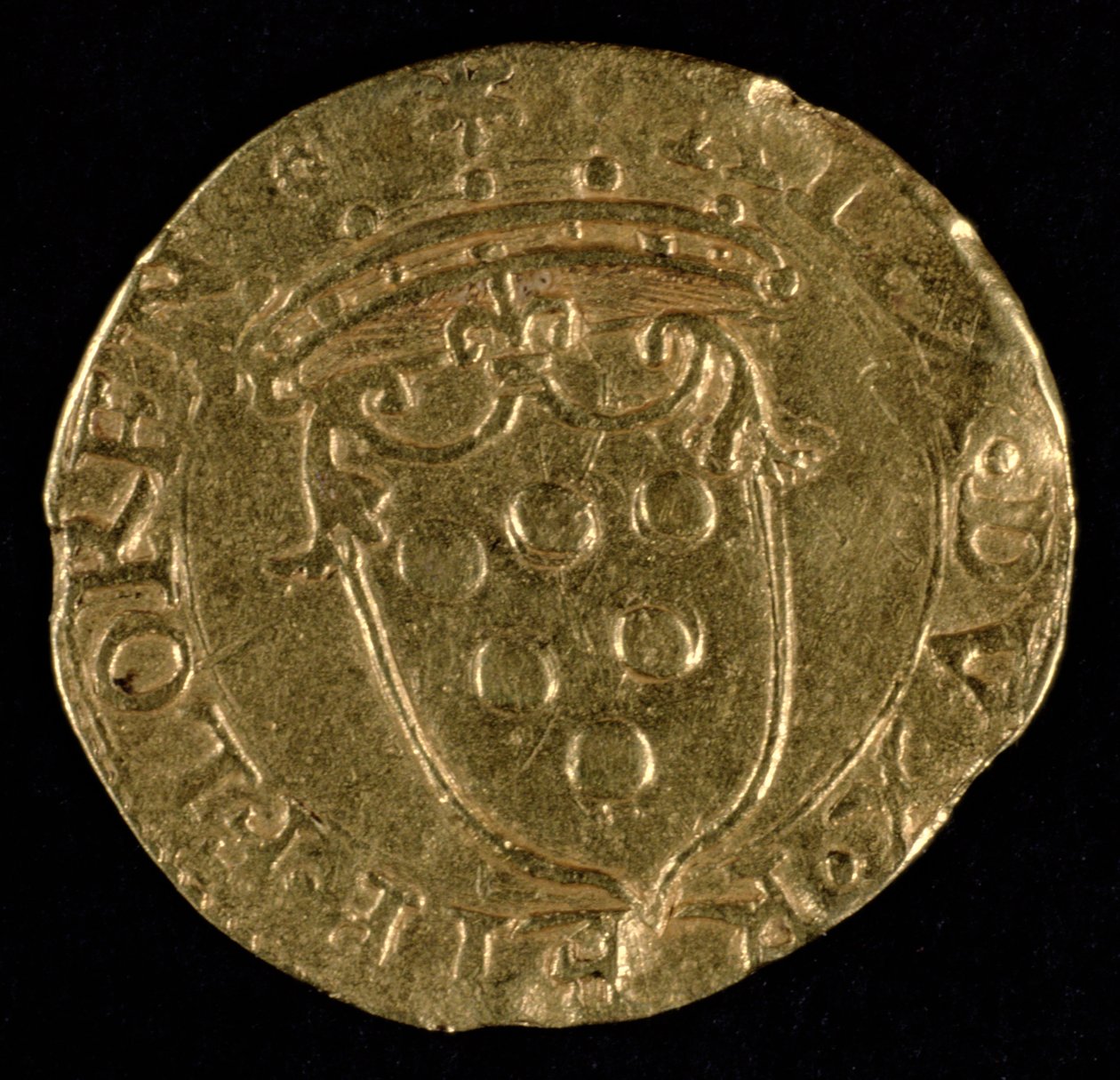 Scudo dekorerad med Medicis vapen (guld) av Benvenuto Cellini