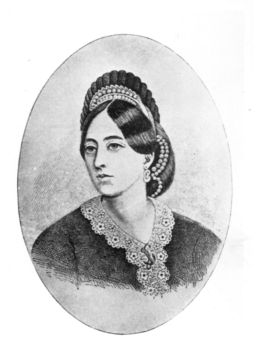 Porträtt av Jane Francesca Agnes Wilde, graverad av W.M. Oldham av Bernard Mulrenin