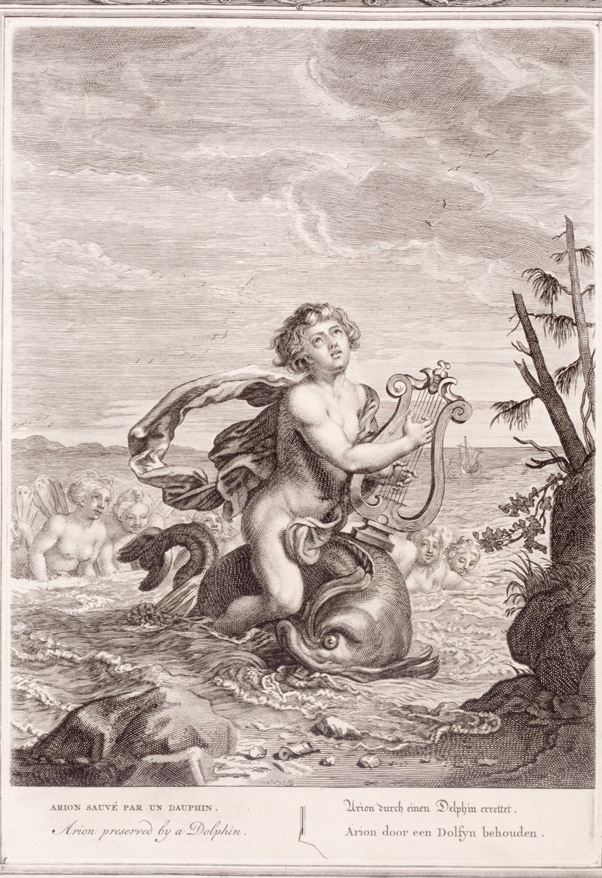 Arion konserverad av en delfin, 1731 av Bernard Picart