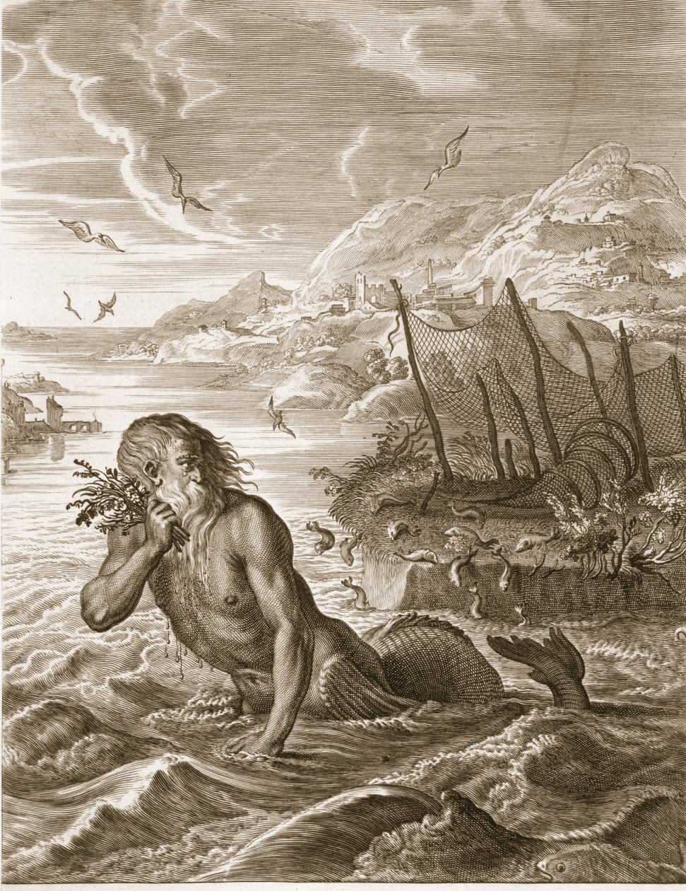 Glaucus förvandlas till en havsgud, 1731 av Bernard Picart