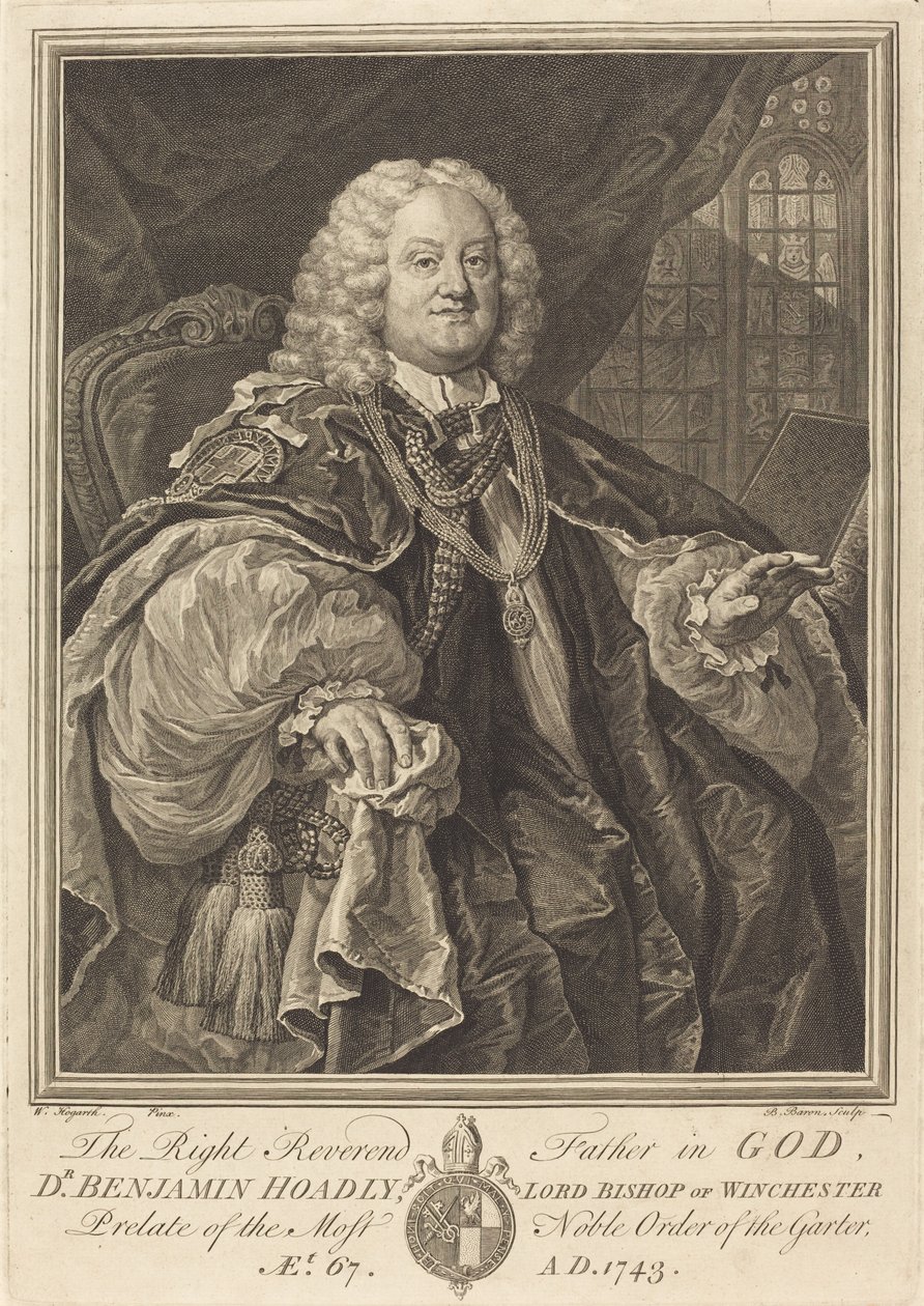 Biskop Hoadly av Bernard Baron after William Hogarth